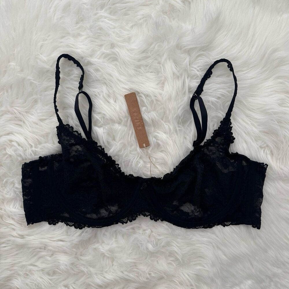 Skims Stretch Lace Unlined Scoop Bra Soot Size 40D